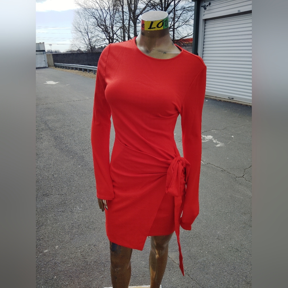 Luxe Vibrant Red Long Sleeve Dress